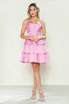 Poly Usa 9590 Short Homecoming A Line Tiered Cocktail Dress In Pink