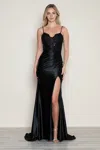 Poly Usa 9616 Long Fitted Formal Slit Prom Dress In Black