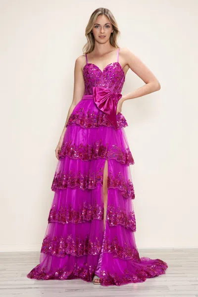 Poly Usa 9626 Long Prom Sequin Formal A Line Dress In Pink