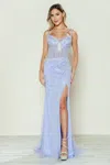 Poly Usa 9664 Sequin Long Formal Fitted Prom Dress In Blue