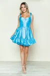 Poly Usa 9668 Short A Line Ruffled Homecoming Cocktail Dress In Blue