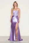 Poly Usa 9688 Fitted Long Slit Lace Formal Prom Dress In Purple