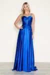 Poly Usa 9700 Prom Long Formal A Line Corset Dress In Blue