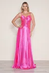 Poly Usa 9702 Long Formal A Line Corset Prom Dress In Pink