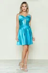 Poly Usa 9704 Short A Line Homecoming Cocktail Corset Dress In Blue