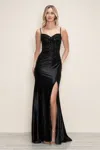 Poly Usa 9710 Long Fitted Formal Applique Slit Prom Dress In Black