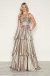 Poly Usa 9718 Metallic Long Formal Tiered Prom Dress In Gray
