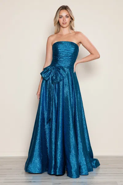 Poly Usa 9720 Metallic Long Formal A Line Prom Dress In Blue