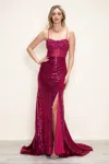 Poly Usa 9732 Beaded Long Formal Slit Sequin Prom Dress In Pink