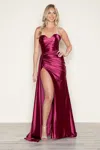 Poly Usa 9734 Sit Long Formal Metallic Prom Slit Dress In Burgundy