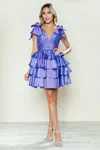 Poly Usa 9742 Homecoming A Line Ruffle Short Cocktail Dress In Purple
