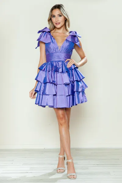 Poly Usa 9742 Homecoming A Line Ruffle Short Cocktail Dress In Purple