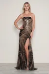 Poly Usa 9752 Fitted Long Slit Formal Sequin Prom Dress In Gray