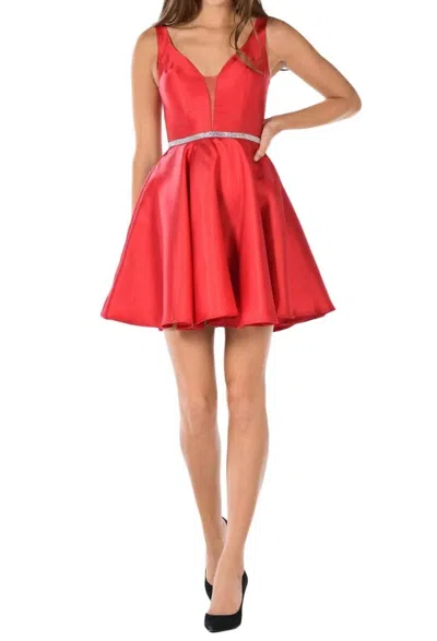 Poly Usa Mikado Deep Plunge Aline Cocktail Dress In Red
