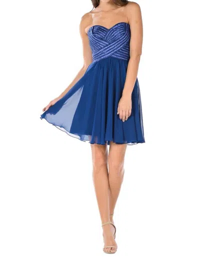 Poly Usa Sequined Top Short Strapless Dress In Navy In Blue