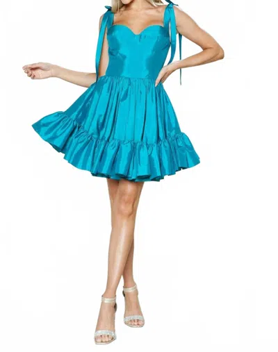 Poly Usa Taffeta Short Bow A-line Prom Dress In Teal In Blue