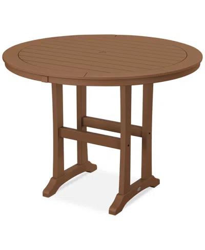 Polywood Nautical Trestle 48" Round Counter Table In Teak