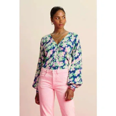 Pom Amsterdam Blouse Lilies Blue/multicolour