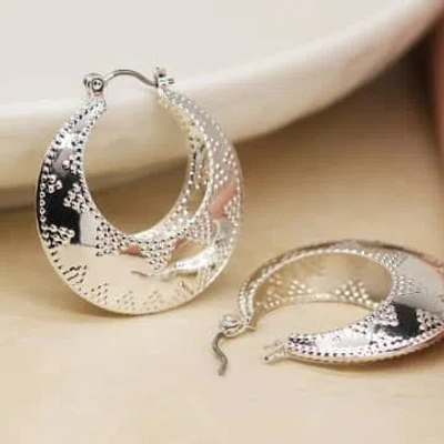 Pom Boutique Silver Plated Embossed Hoop Earrings In Metallic