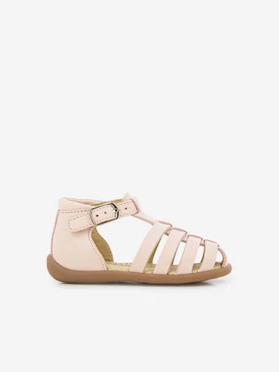 Pom D'api Baby Girls Leather Stand-up Strap Sandals In Pink