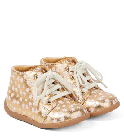 Pom D'api Baby Stand-up Bottine Leather Booties In Gold
