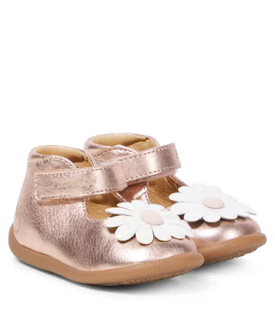 Pom D'api Baby Schuhe Stand-up Daisy Aus Metallic-leder In Gold