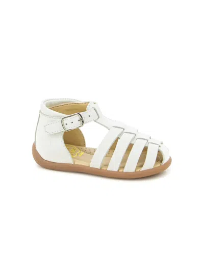 Pom D'api Babies' Caged Leather Sandals In White