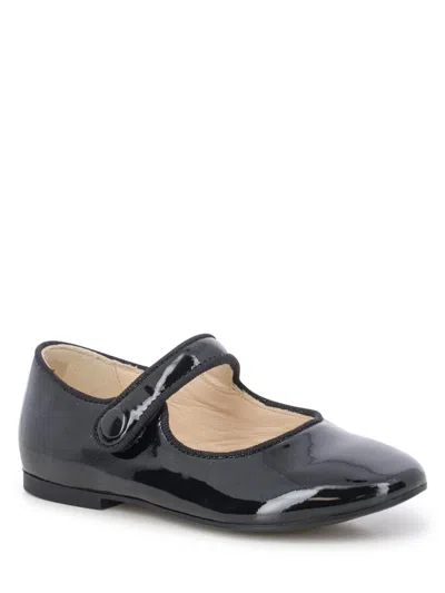 Pom D'api Kids' Touch-strap Patent-leather Ballerina Shoes In Black