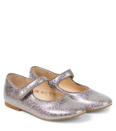 Pom D'api Kids' Daisy Baby Glitter Mary Jane Flats In Silver