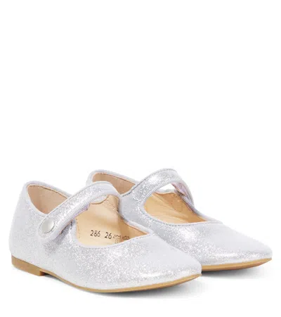 Pom D'api Kids' Daisy Baby Metallic Leather Slides In Glitter Lisse Argent