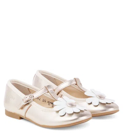 Pom D'api Kids' Dory Flo Metallic Leather Ballerinas In Laminato Platine
