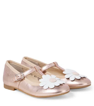 Pom D'api Kids' Dory Flo Metallic Leather Ballet Flats In Gold