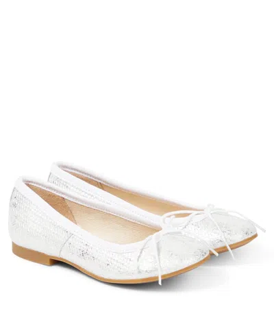 Pom D'api Kids' Dory Metallic Leather Ballet Flats In Silver