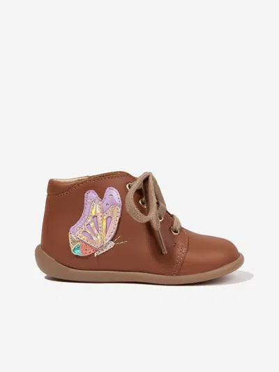 Pom D'api Kids' Girls Butterfly Stand Up Boots In Brown