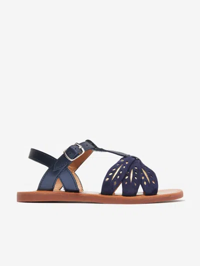 Pom D'api Kids' Girls Leather Plagette Wheat Sandals In Blue