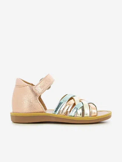 Pom D'api Kids' Girls Leather Poppy Lux Sandals In Pink