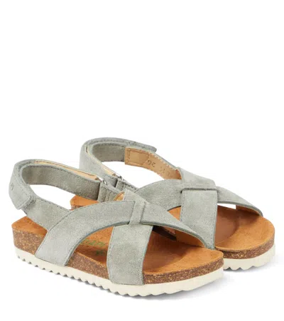 Pom D'api Kids' Groot Cross Suede Sandals In Grey