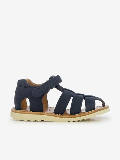 Pom D'api Kids Leather Waff Papy Sandals In Blue