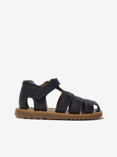 Pom D'api Kids Leather Waff Papy Sandals In Blue