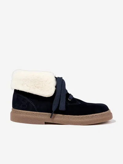 Pom D'api Kids Sheepskin Trix Fur Boots In Blue