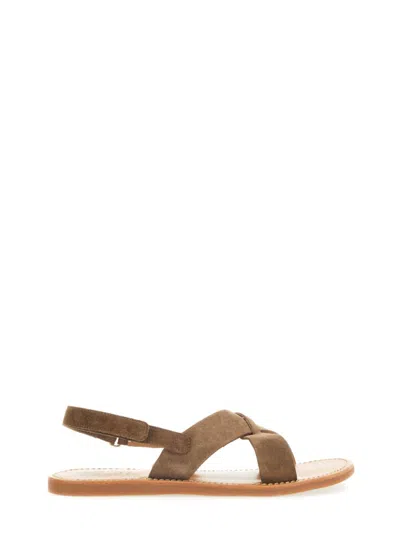 Pom D'api Kids' Plage-stitch Cross Leather Sandals In Brown