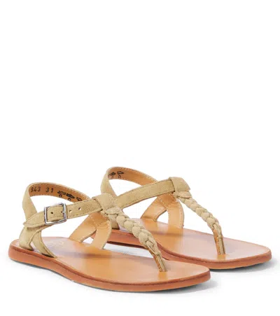 Pom D'api Kids' Plagette Antic Suede Sandals In Beige
