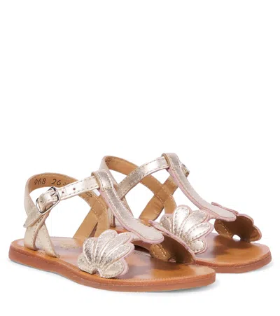 Pom D'api Kids' Plagette Bloom Metallic Leather Sandals