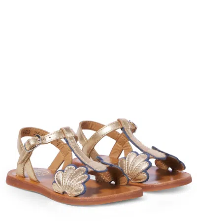 Pom D'api Kids' Plagette Bloom Metallic Leather Sandals In Multicoloured