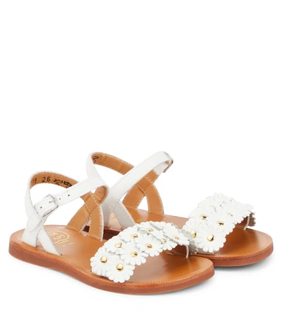 Pom D'api Kids' Plagette Flo Leather Sandals In Softy Blanc