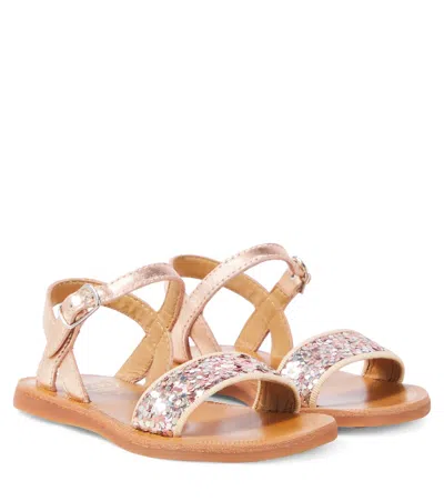 Pom D'api Kids' Plagette Glitter Leather Sandals In Multicoloured