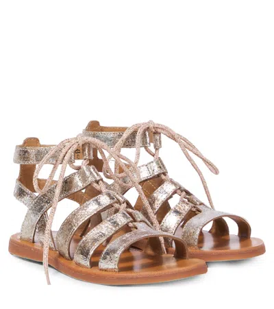 Pom D'api Kids' Plagette Guily Metallic Leather Sandals