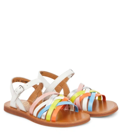 Pom D'api Kids' Plagette Lux Leather Sandals In Softy Blanc