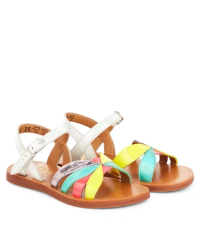 Pom D'api Kids' Plagette Oto Leather Sandals In Laminato Holo Nacre-powder