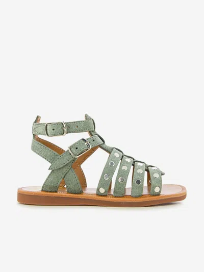 Pom D'api Kids'  Girls Leather Plagette Stud Sandals In Grey